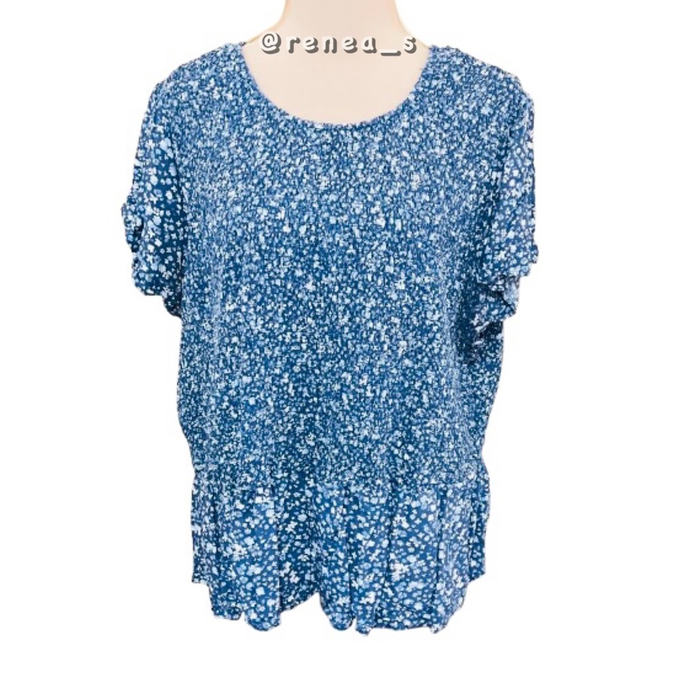 Old Navy Blue & White Women's Ditsy Floral Babydoll Hem Blouse Size 3X